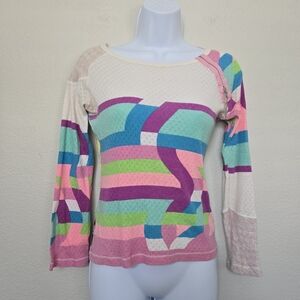 Custo Barcelona Abstract Multifabric Knit Long Sleeve Multicolor Top Size Small